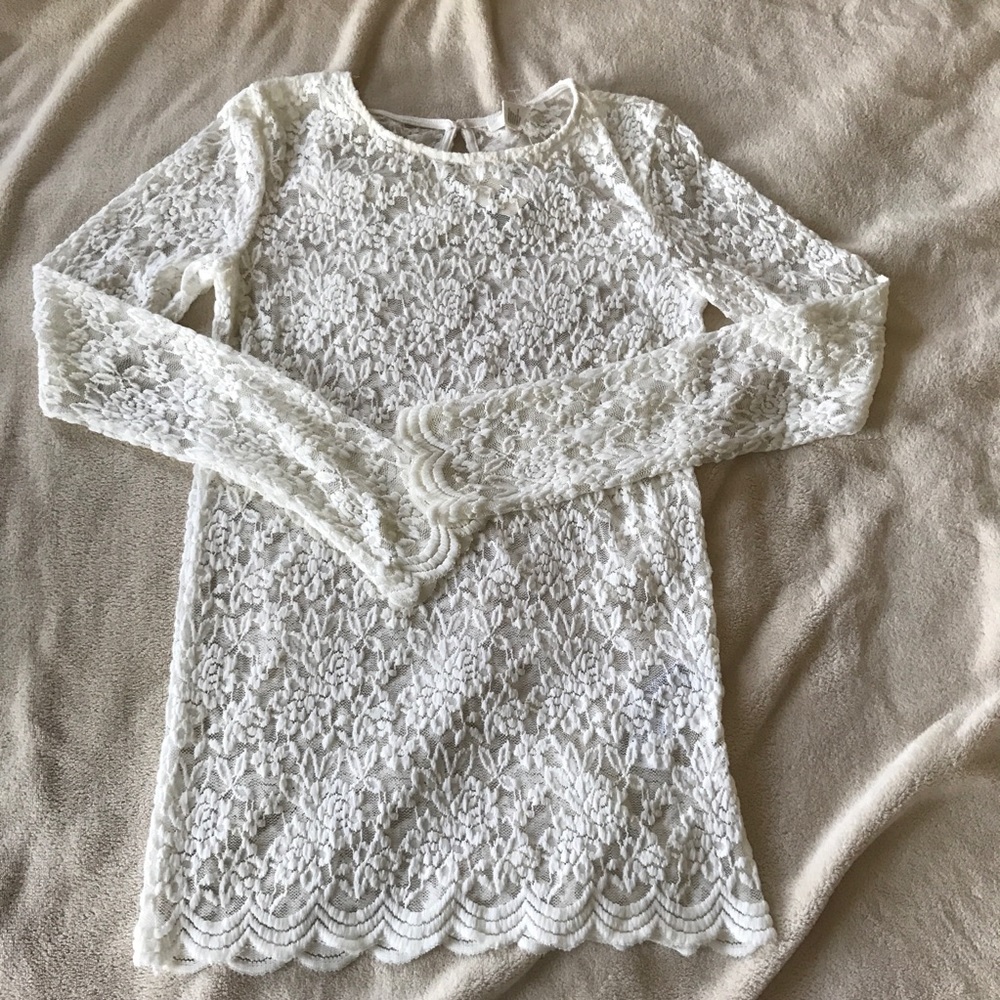 Forever 21 Ivory Sheer Lace Long Sleeve Top